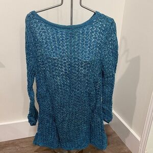 Jones New York Teal Open-Weave Sweater